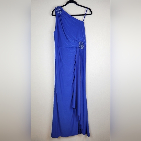 Adrianna Papell Embellished One Shoulder Jersey Cocktail Dress BrilliantSapphire - Picture 5 of 16